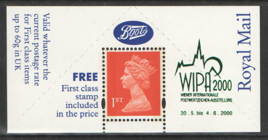 (image for) "WIPA 2000" overprinted Boots 1st Class Stamp & Label